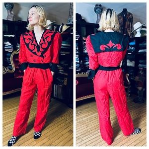 Side Effects Vintage (NEW) Deadstock 80s Red/Black Jumpsuit